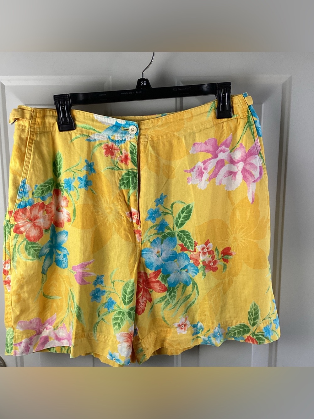 Lauren Ralph Lauren Yellow Floral Cotton Shorts 100% Linen